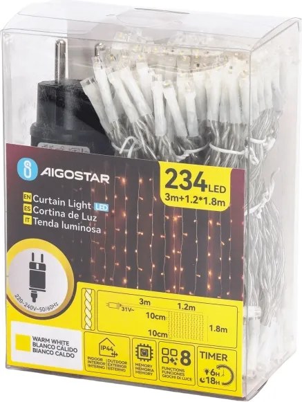 Aigostar - LED vonkajší vianočný reťaz 234xLED/8 funkcií 1,2x1,8 m IP44 teplá biela