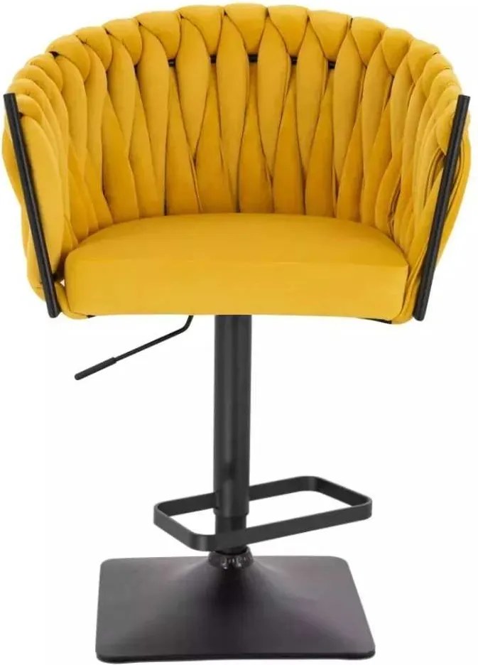 LuxuryForm DESIGN Barová stolička NORDEN VELUR na čiernej hranatej podstave - žltá