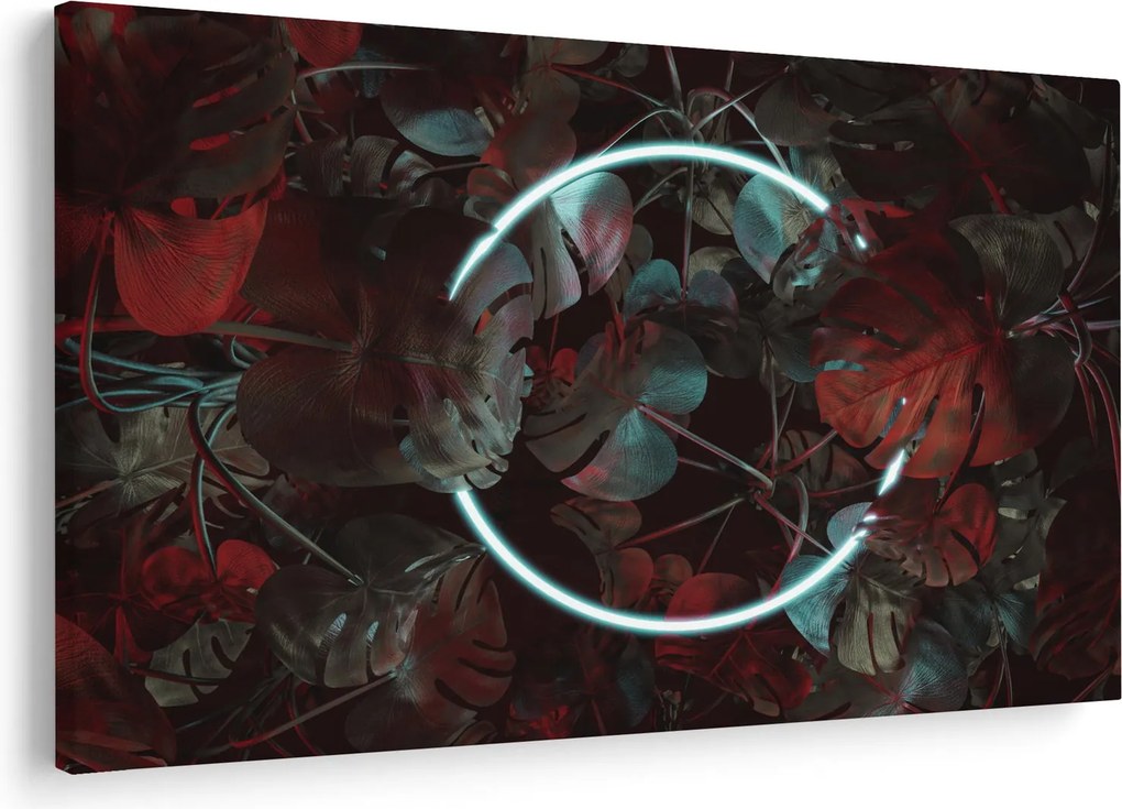 Obraz - Neónový kruh medzi palmami (90x60 cm)
