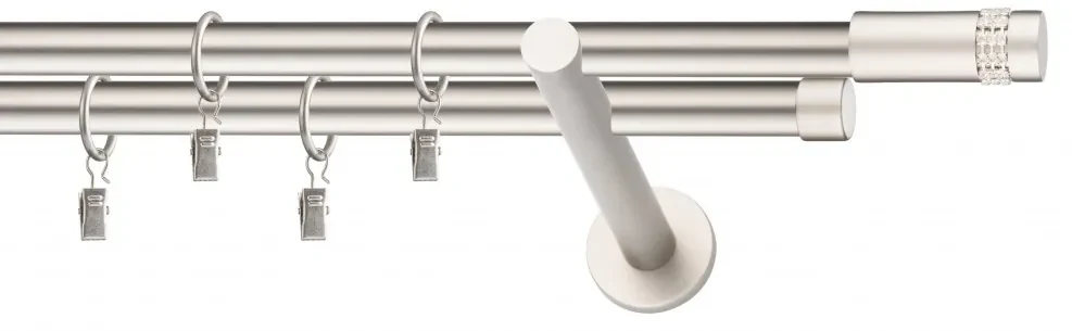 Dekorstudio Chrómová matná dvojradová garniža DIOS 19mm Dĺžka: 420cm, Typ uchytenia: Držiak dvojitý modern, Typ príslušenstva: Krúžky tiché so štipcami