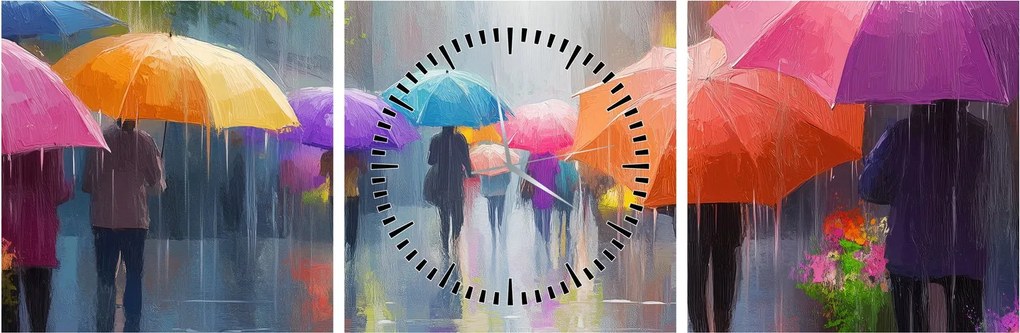 Obraz - Daždivý deň (s hodinami) (90x30 cm)