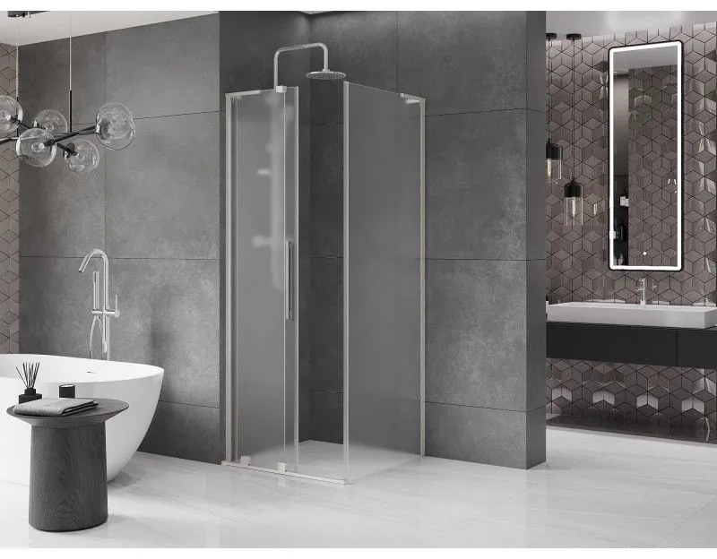 Mexen Velar L, sprchový kút s posuvnými dverami 90 x 90 cm, 8mm sklo námraza, brúsená oceľ, 871-090-090-33-97