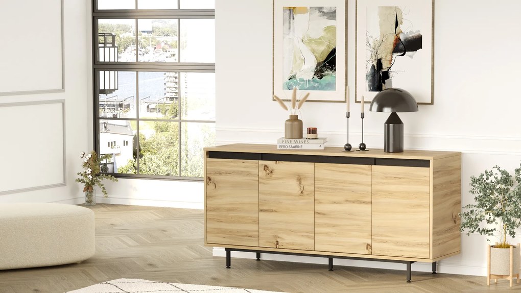 Komoda Houseland Vera dub Wotan/čierna