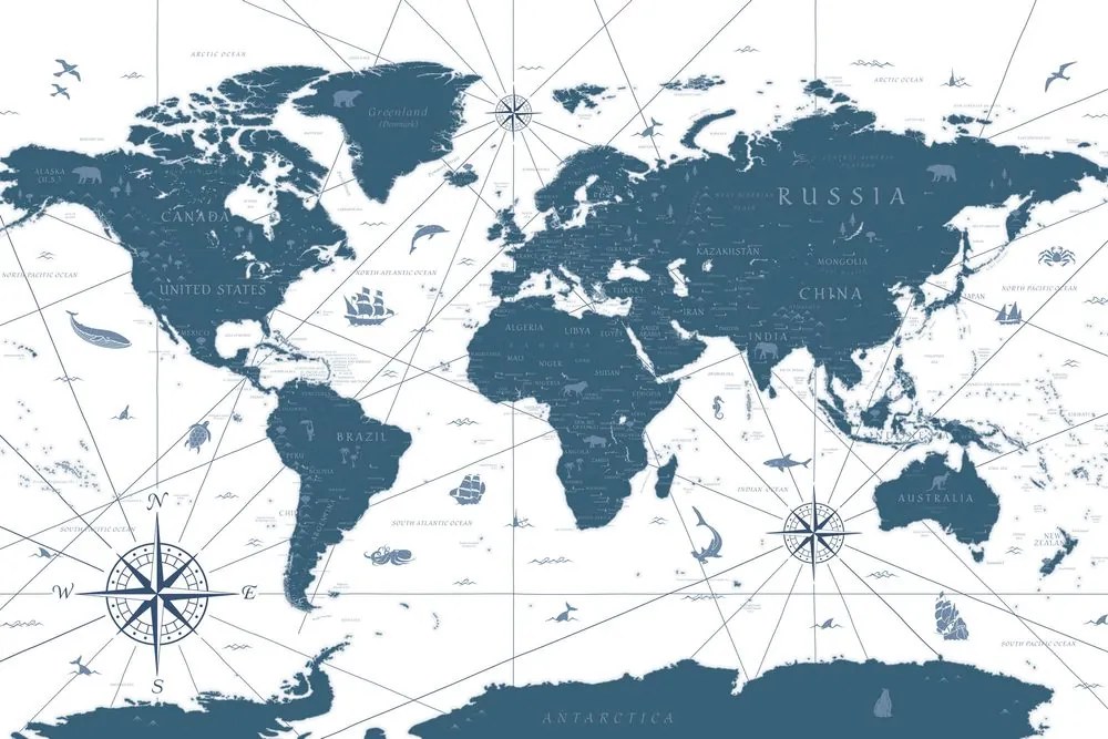 Obraz mapa v modrom prevedení