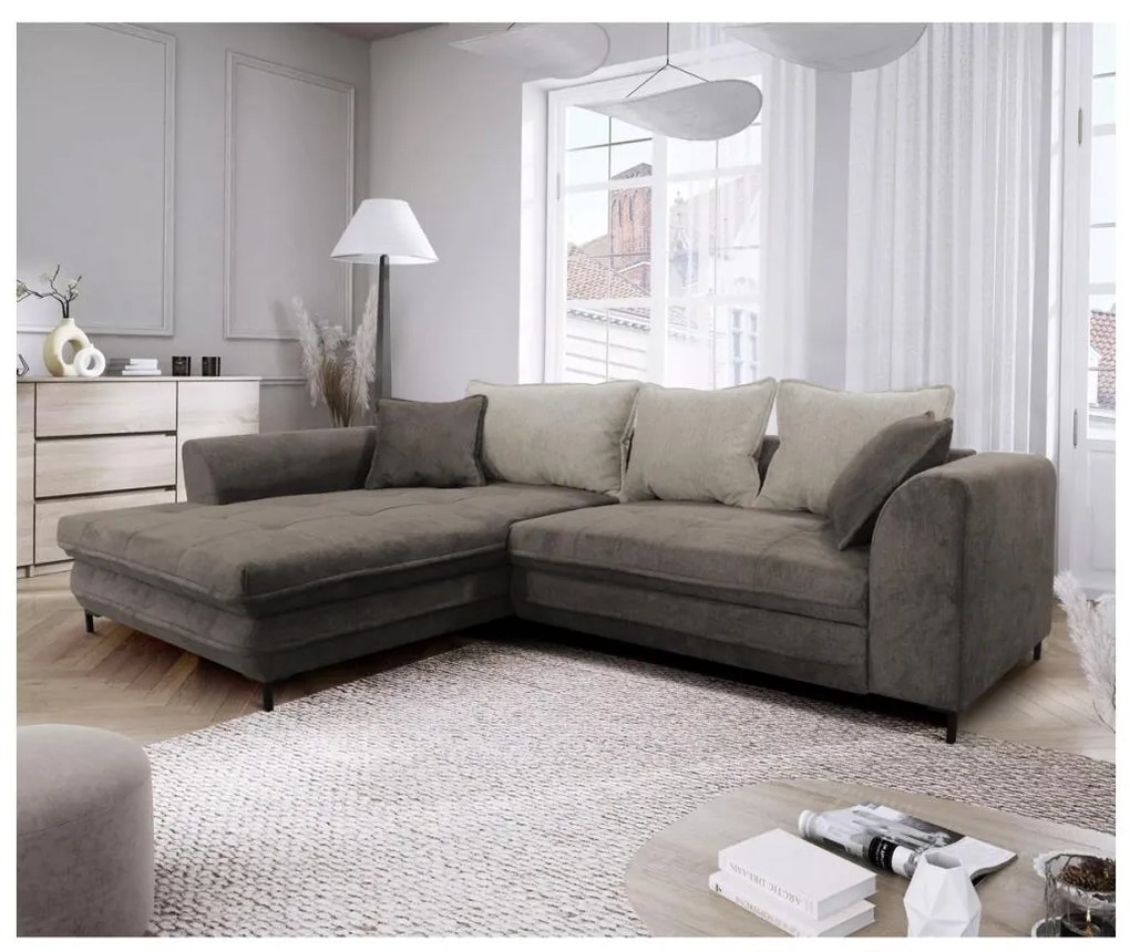 Rozkladacia rohová sedacia súprava s úložným priestorom v tvare L LAGOA ľavá taupe/šedá