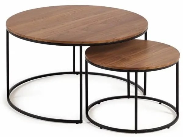 Hnedé okrúhle konferenčné stolíky v súprave 2 ks s doskou v dekore orechového dreva ø 80 cm Yona - Kave Home