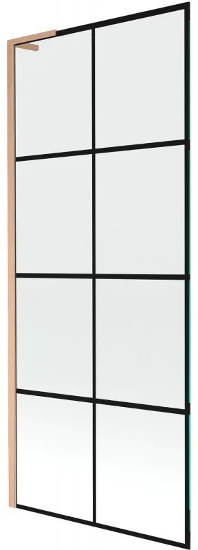 Mexen Next L, 1-krídlová vaňová zástena 80 x 150 cm, 6mm číre sklo-čierny vzor, medený profil, 895-080-000-03-77-65