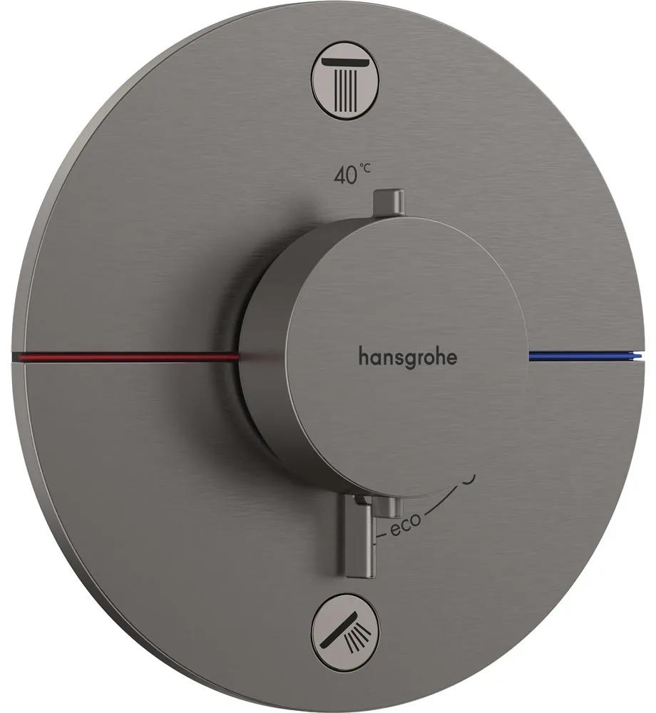 HANSGROHE ShowerSelect Comfort S termostat pod omietku pre 2 spotrebiče, so zabudovanou bezpečnostnou kombináciou podľa EN1717, kartáčovaný čierny chróm, 15556340