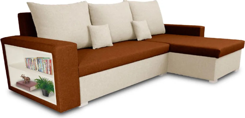 Rohová sedacia súprava s funkciou spania SAMI Světle hnědá/krémová