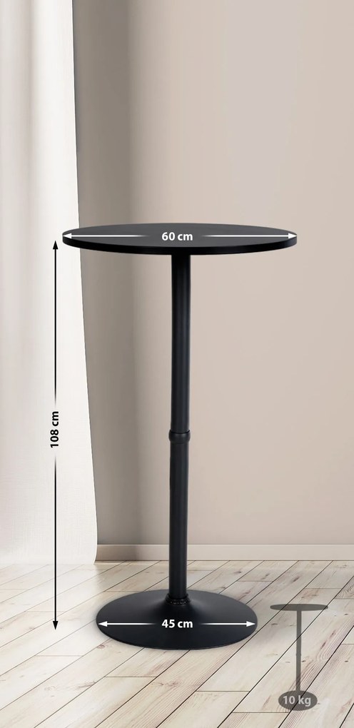 Barový stôl okrúhly DS25199, čierny / rám čierny - v108 x Ø60 cm