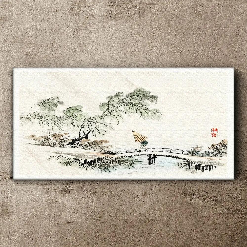 Obraz na plátne Rieka most stromy