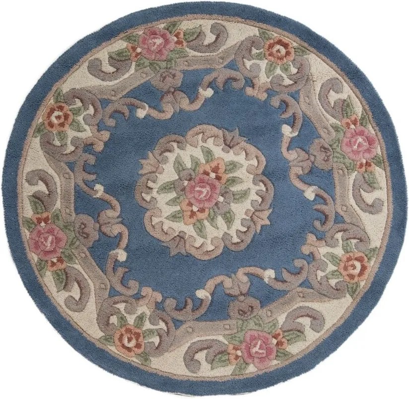 Flair Rugs koberce Ručne všívaný kusový koberec Lotus premium Blue kruh - 120x120 (průměr) kruh cm