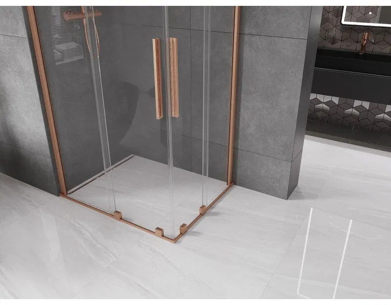 Mexen Velar Duo, sprchový kút s posuvnými dverami 100(dvere) x 90(dvere) cm, 8mm číre sklo, medená matná profil, 871-100-090-02-65