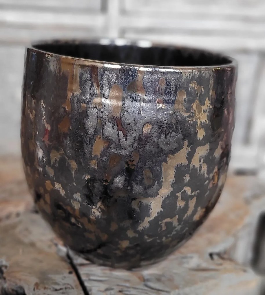 Dymovo-strieborný antik keramický kvetináč Smokey - Ø 18*18cm