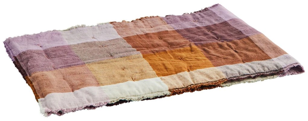 MADAM STOLTZ Ľanový prehoz na posteľ Burnt Orange/Lilac/Bordeaux 70 × 180 cm