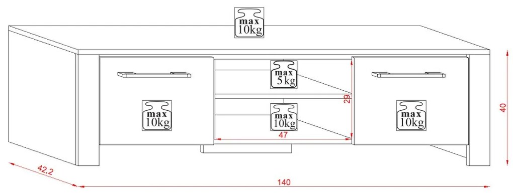 TV stolek Manhattan 140 cm matná černá/lesklá černá