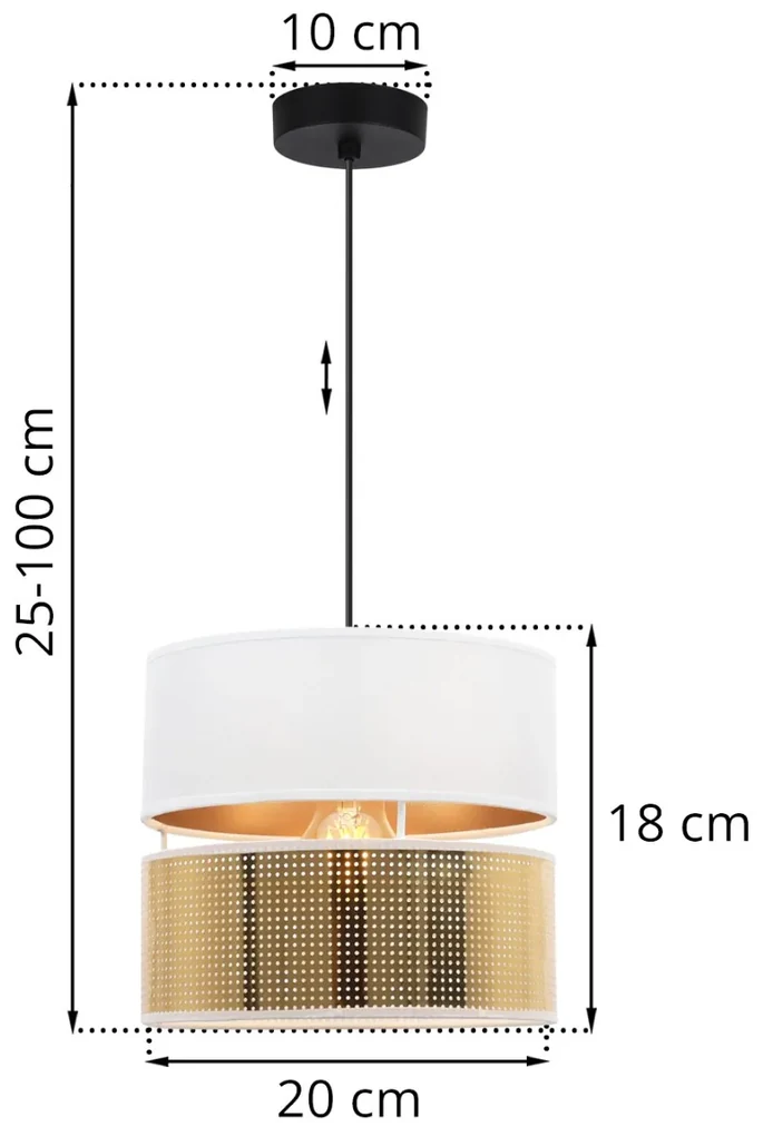 Závesné svietidlo Asti2, 1x PVC/biele textilné tienidlo, (fi 20cm), g, b