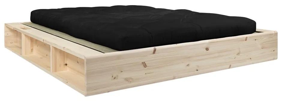 Dvojlôžková posteľ z masívneho dreva s čiernym futónom Comfort a tatami Karup Design, 140 x 200 cm