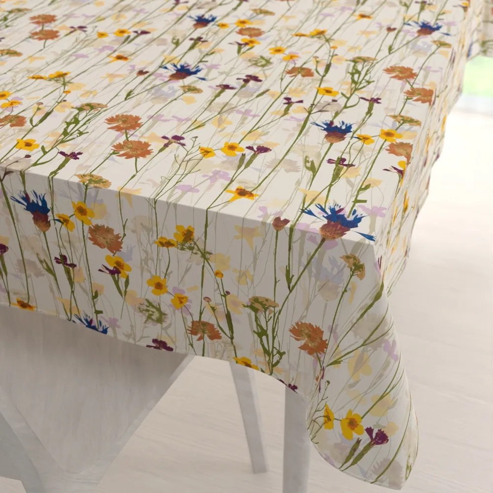 Biante Bavlnený obdĺžnikový obrus Sandra SA-571 Lúčne kvety na krémovom 50x100 cm