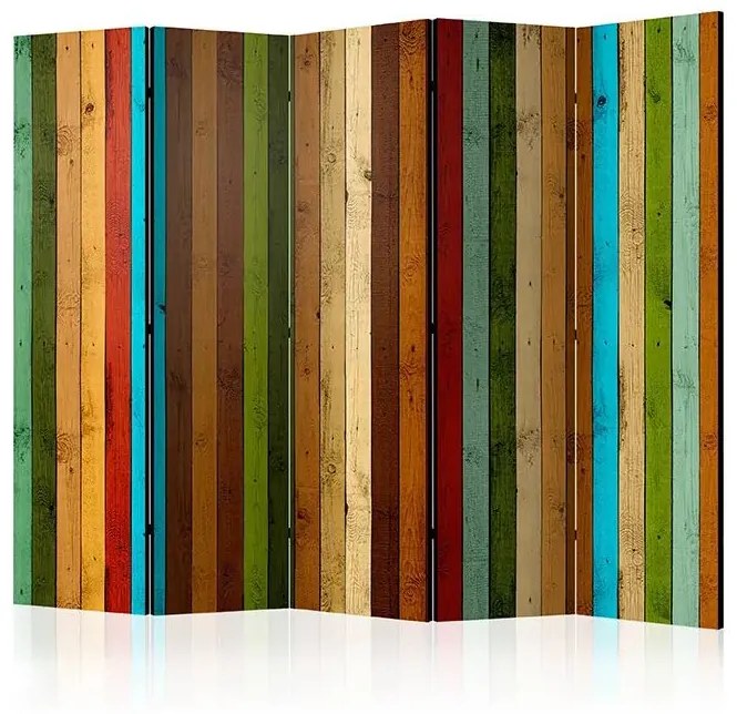 Paraván - Wooden rainbow II [Room Dividers] Veľkosť: 225x172, Verzia: Obojstranný