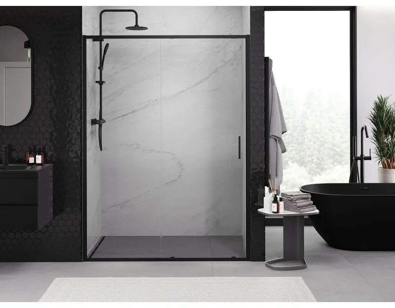 Mexen Exo, posuvné dvere do otvoru 135x200 cm, 6mm číre sklo, čierny profil, 8151-135-000-70-00