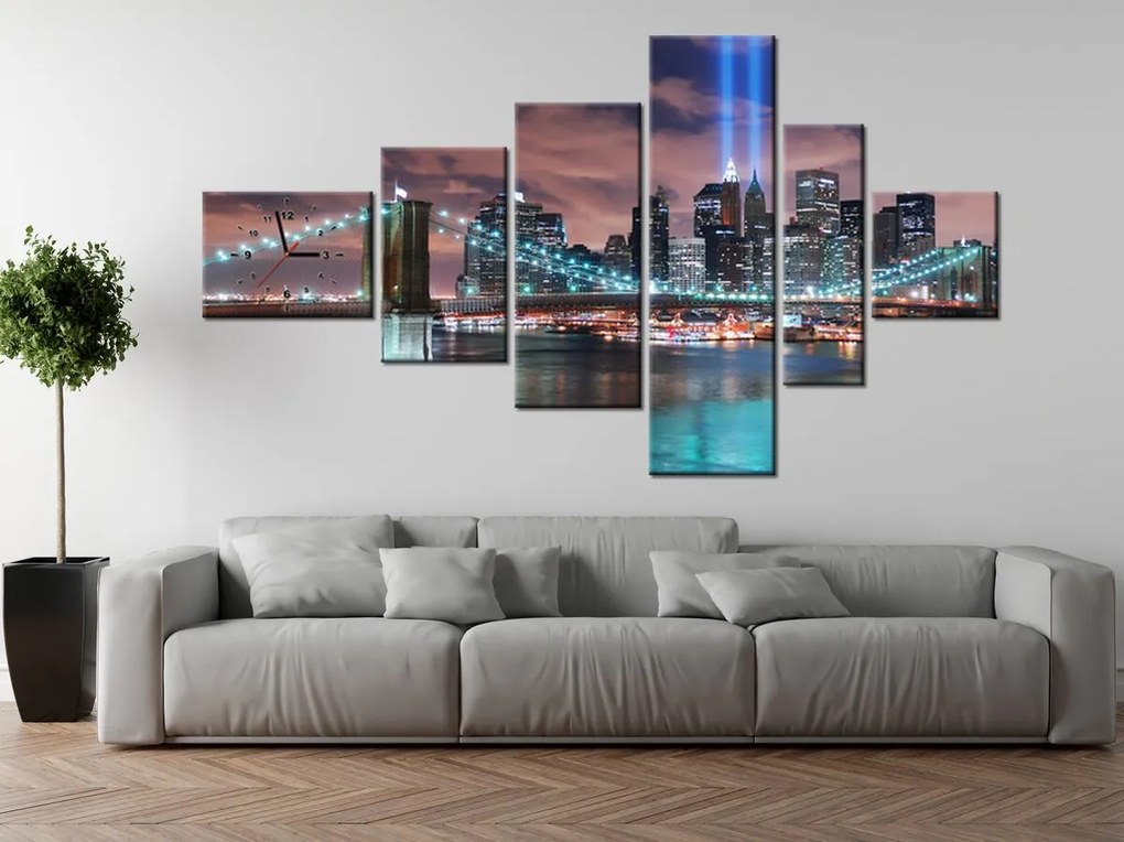 Gario Obraz s hodinami Panoráma Manhattanu - 6 dielny Rozmery: 180 x 100 cm