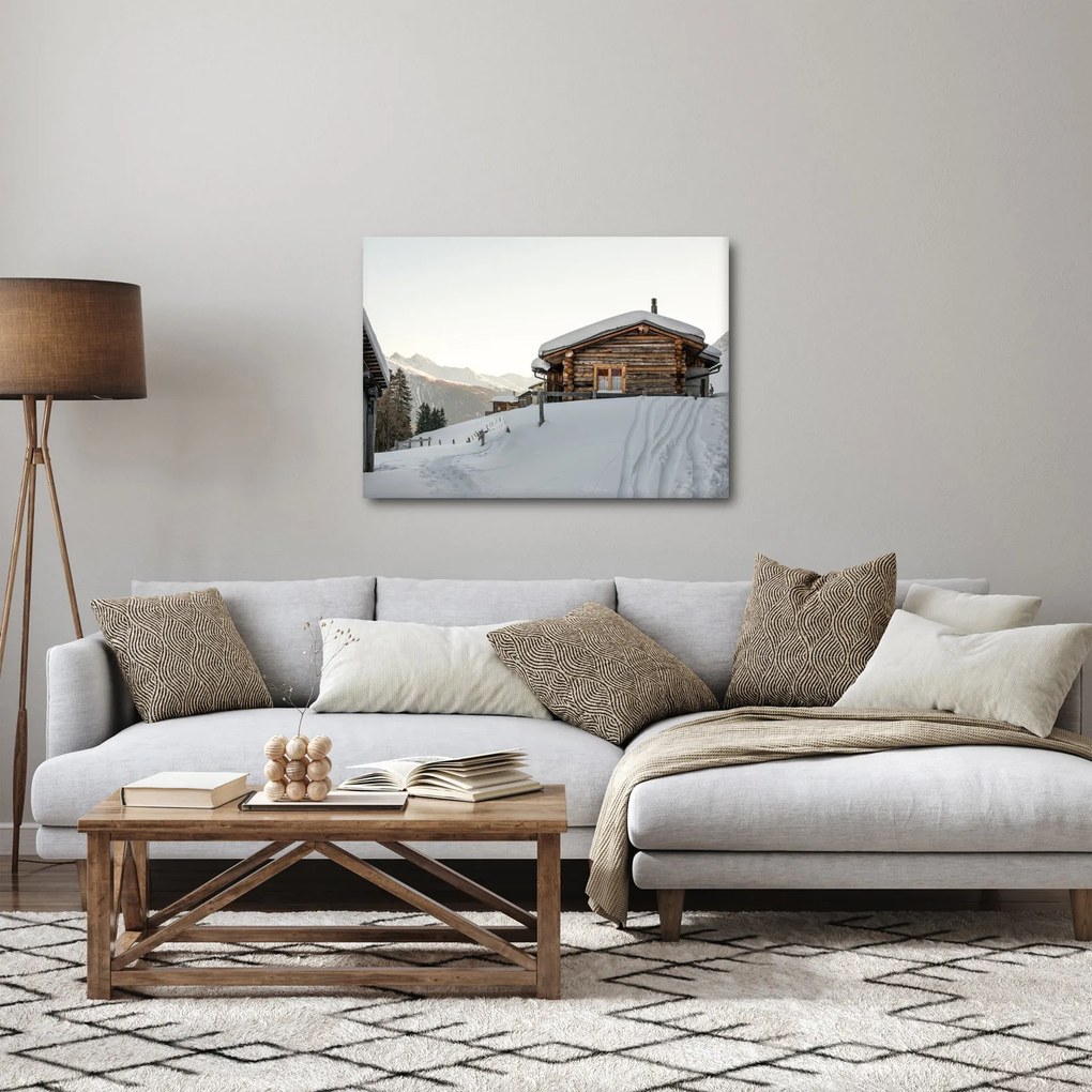 Obraz - horská chata v snehu (70x50 cm)