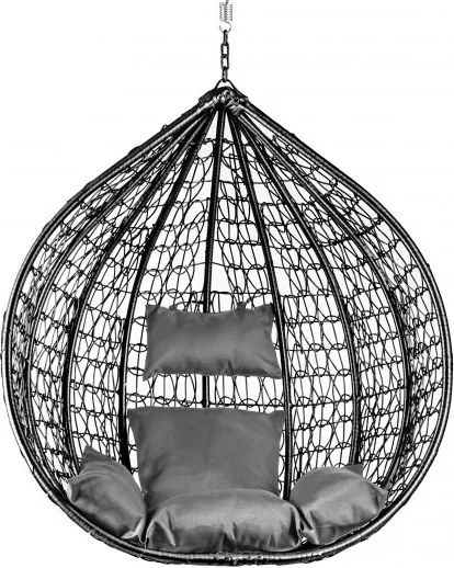 Čierne závesné kreslo KOKON bez stojanu, sivý vankúš