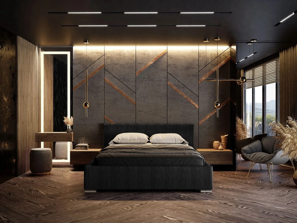 MANŽELSKÁ POSTEĽ PAOLA 160X200 ČIERNA MENČESTROVÁ LÁTKA