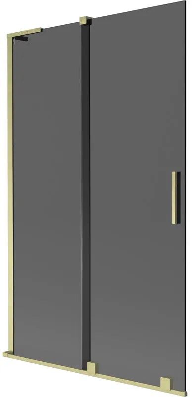 Mexen Velar L, 2-krídlová posuvná vaňová zástena 110 x 150 cm, 8mm šedé sklo, zlatá matná, 896-110-003-41-55