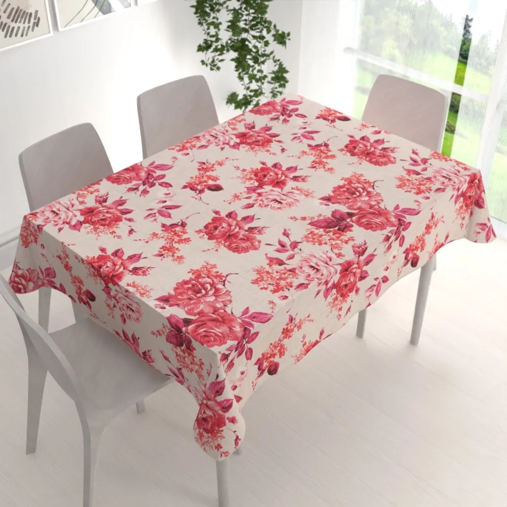 Biante Dekoračný obdĺžnikový obrus Leona LN-116 Červené ruže na režnom 50x100 cm