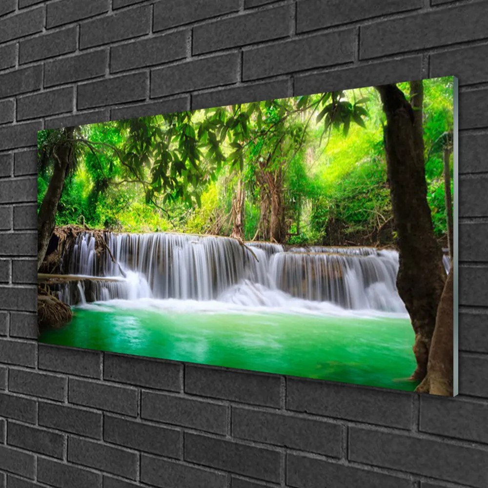 Skleneny obraz Vodopád jazero les príroda 100x50 cm