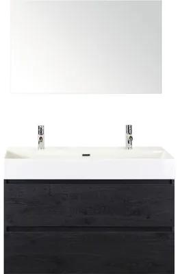 Kúpeľňový nábytkový set Sanox Maxx XL farba čela black oak ŠxVxH 101 x 170 x 45,5 cm s keramickým dvojitým umývadlom a zrkadlom