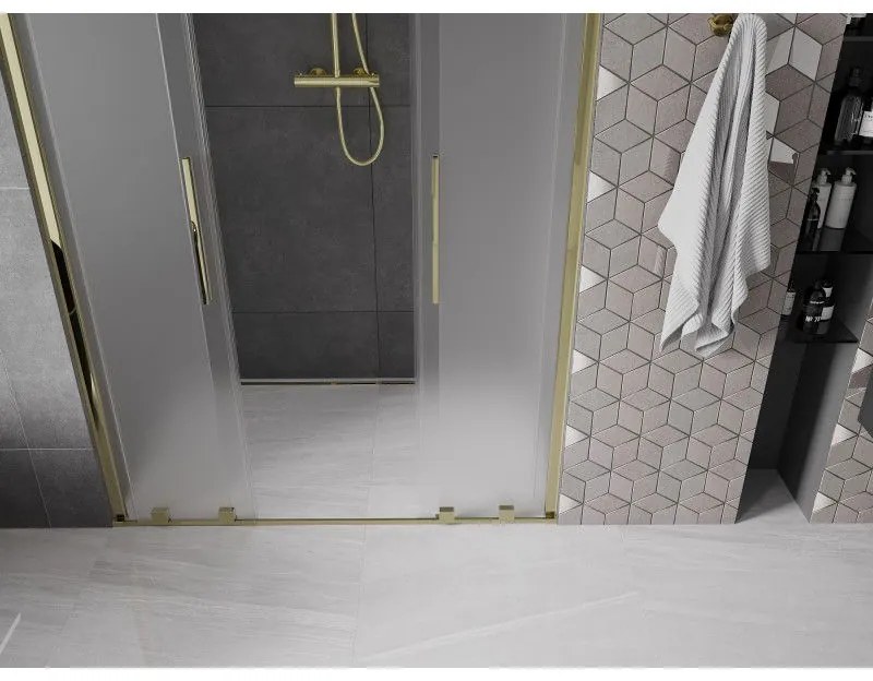 Mexen Velar L Duo, posuvné sprchové dvere do otvoru 140 cm, 8mm sklo námraza, zlatá lesklá, 871-140-003-32-50