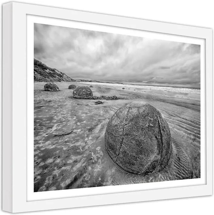 CARO Obraz v ráme - Boulder On The Beach Biela 40x30 cm