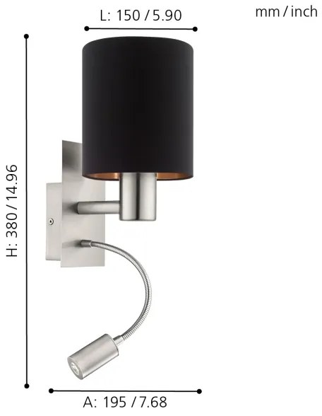 Eglo 96483 - LED Flexibilné svietidlo PASTERI 1xE27/40W+LED/3,8W čierna