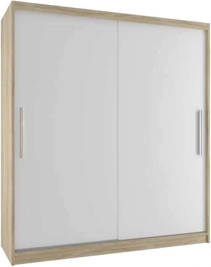 Moderná šatníková skriňa s bielymi posuvnými dverami šírka 133 cm dub sonoma korpus - Plastové