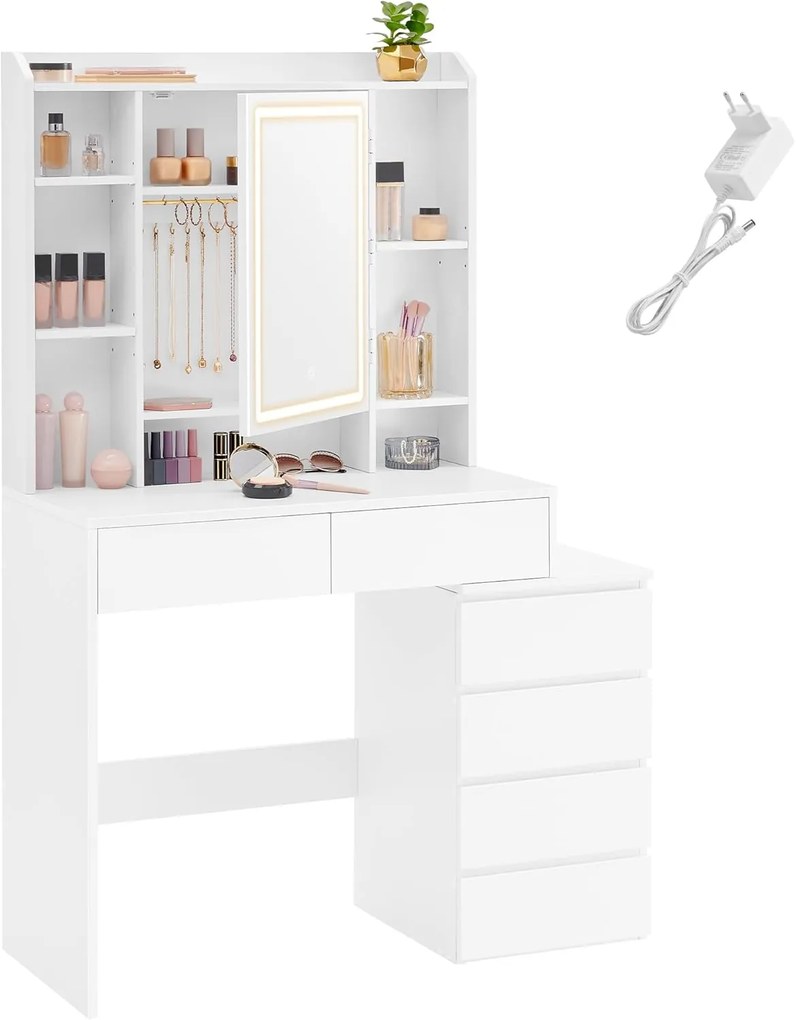 Toaletný stolík Vasagle Ginny 97 cm s LED osvetlením biely