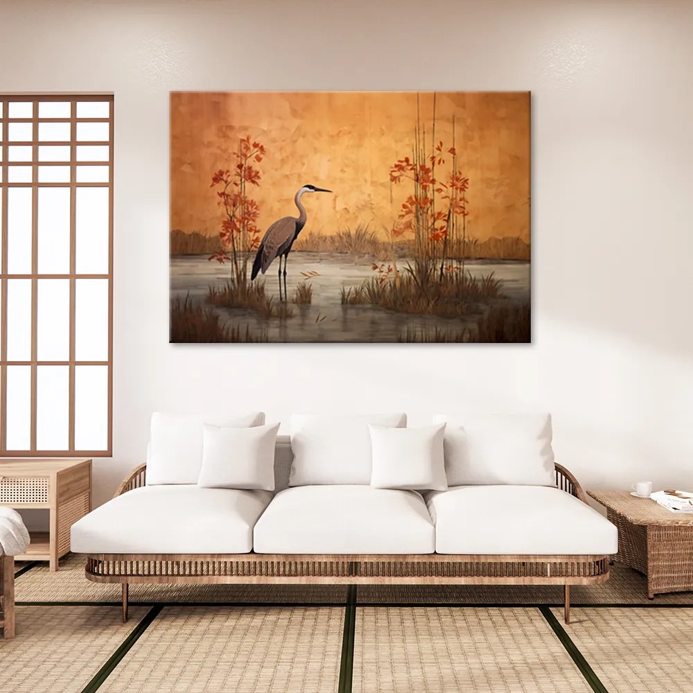 Gario Obraz na plátne Orientálny žeriav vo vode Rozmery: 120 x 80 cm
