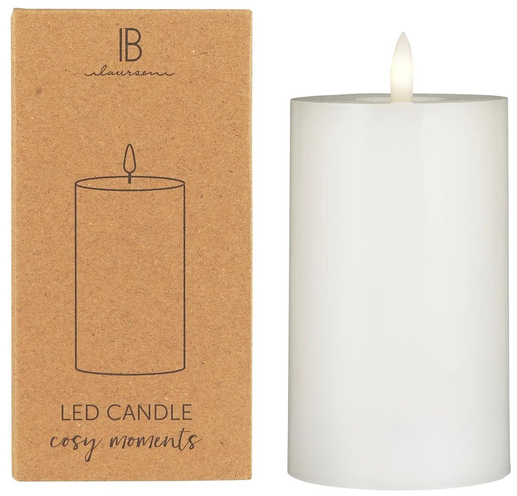 IB Laursen LED stĺpová sviečka WARM FLAME SL 12,5 cm biela
