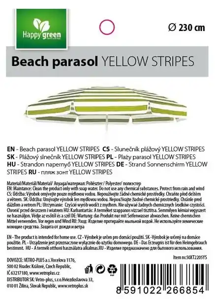 Slunečník VTP 50XT2205YS plážový 230 cm, green-yellow | BIANO