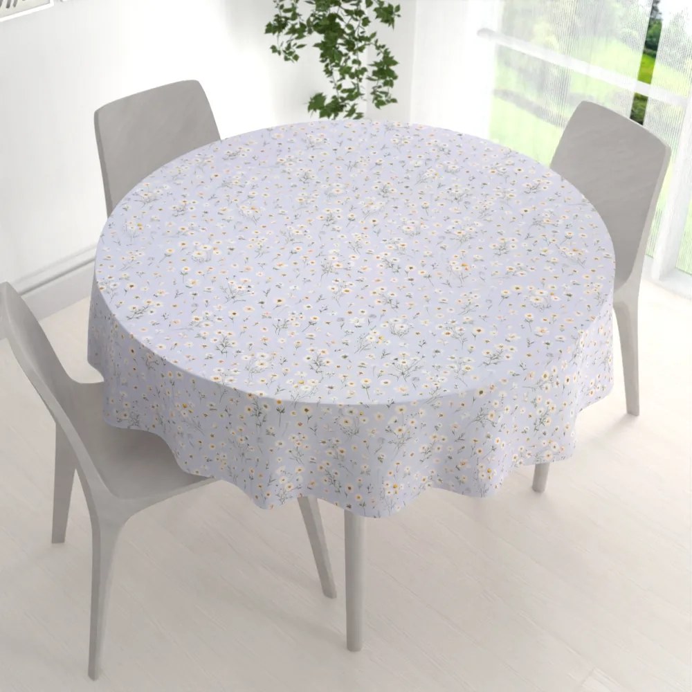 Biante Bavlnený okrúhly obrus Sandra SA-617 Margarétky na svetlo modrom Ø 70 cm