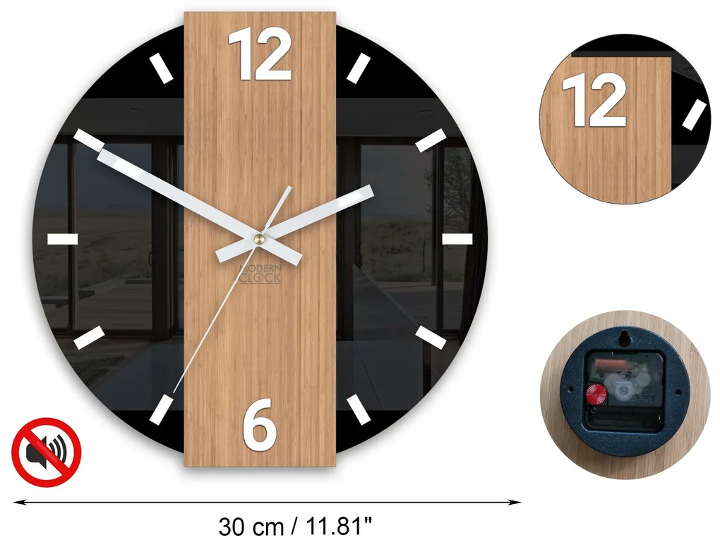 Bambusové nástěnné hodiny Primo 30 cm hnědé/černé