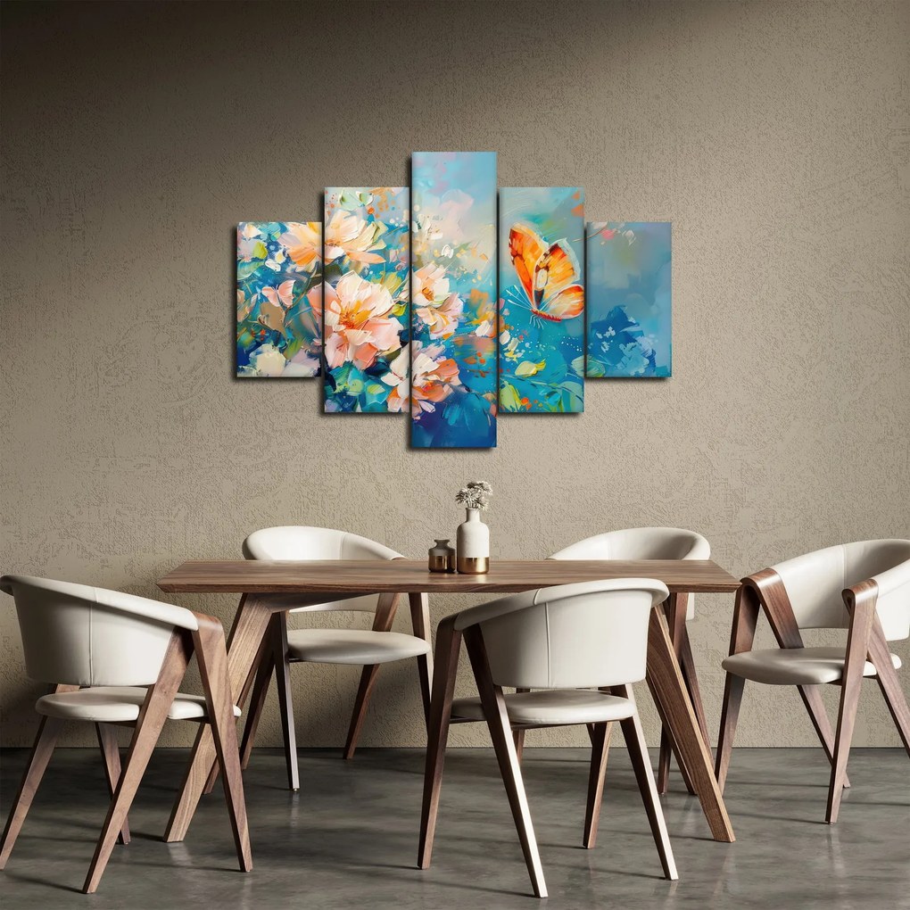 Obraz - Motýľ a kvety, olejomaľba II. (150x105 cm)