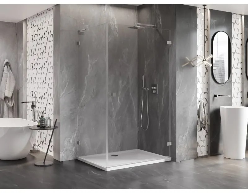 Mexen Lunar-B L, 1-krídlový sprchový kút, pravý, 90 x 80 cm, 8mm číre sklo, brúsená oceľ profil, 832L-090-080-97-00-P