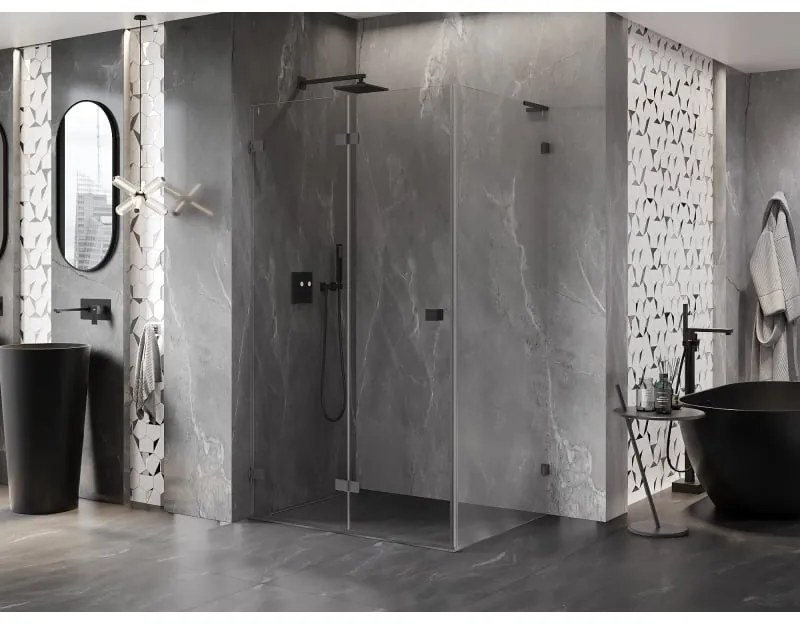 Mexen Lunar-F L, 1-krídlový sprchový kút so skladacími dverami, ľavý, 85 x 80 cm, 8mm číre sklo, grafitový profil, 836L-085-080-95-00-L