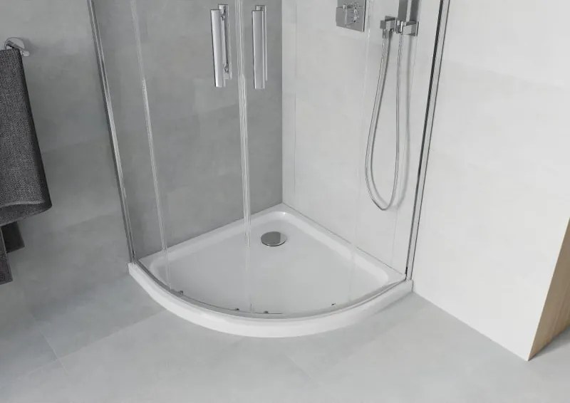 Mexen Rio, štvrťkruhový sprchový kút 90 x 90 cm, 6mm číre sklo, chrómový profil + biela sprchová vanička, 863-090-090-01-00-4110