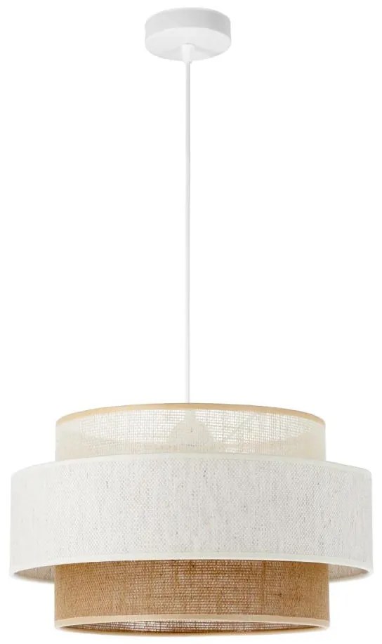 Závesný luster BOHO na lane 1xE27/60W/230V, priemer 40 cm, biela/juta