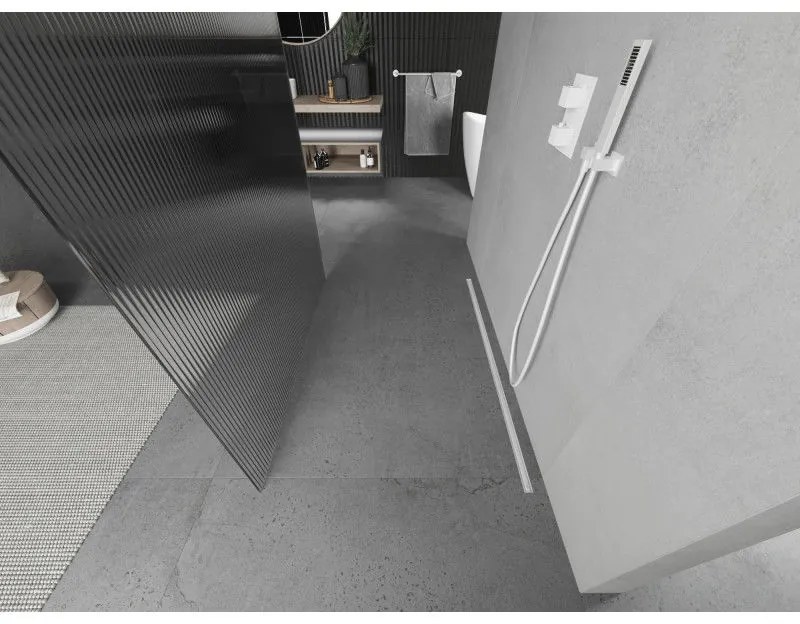 Mexen Kioto, sprchová zástena Walk-In 130 x 200 cm, 8mm sklo s rebrovým vzorom, biela profil, 800-130-002-20-09