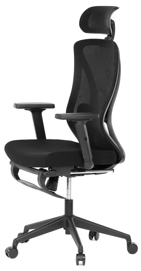 Ergonomická kancelárska stolička ZANE s podnožkou — sieťovina/látka, čierna